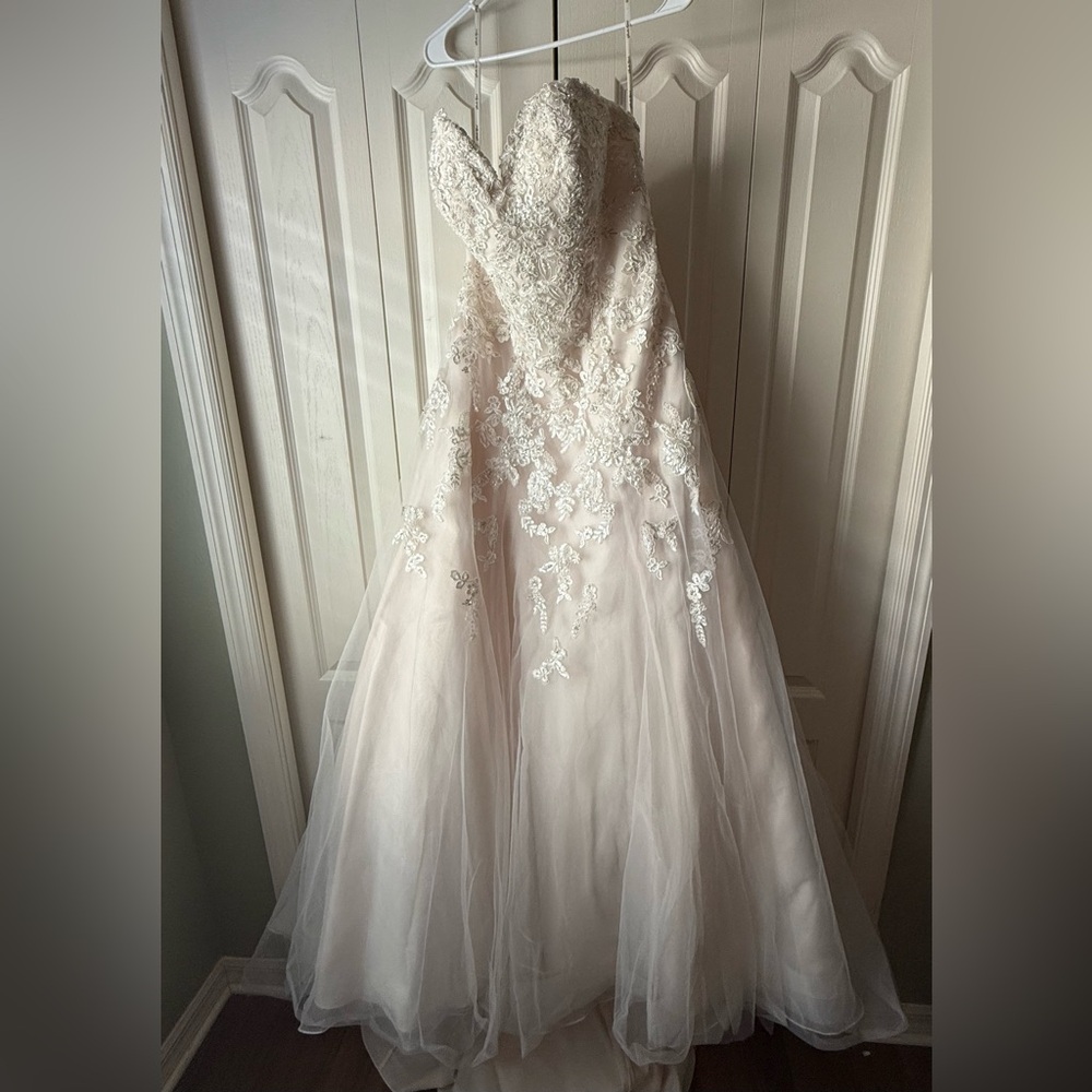 STELLA YORK CLASSIC BLUSH A-LINE WEDDING DRESS WITH SILVER BEADING